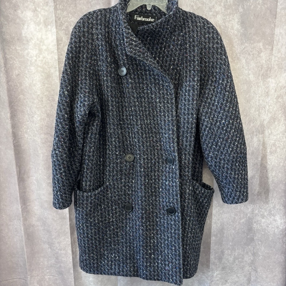 Vintage 80s Fairbrooke Saks Women's 4 Wool Tweed  Double Breast Coat Made in USA